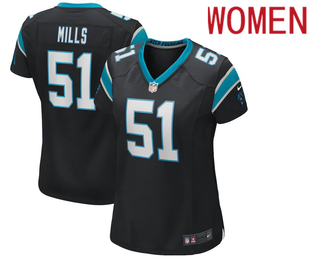 Women Carolina Panthers #51 Sam Mills Nike Black Game Retired Player NFL Jersey->women nfl jersey->Women Jersey
